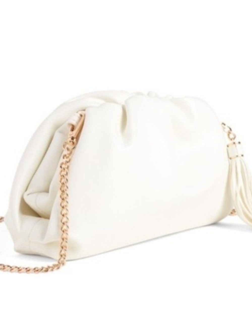 Ivory Gathered Purse with Gold Chain